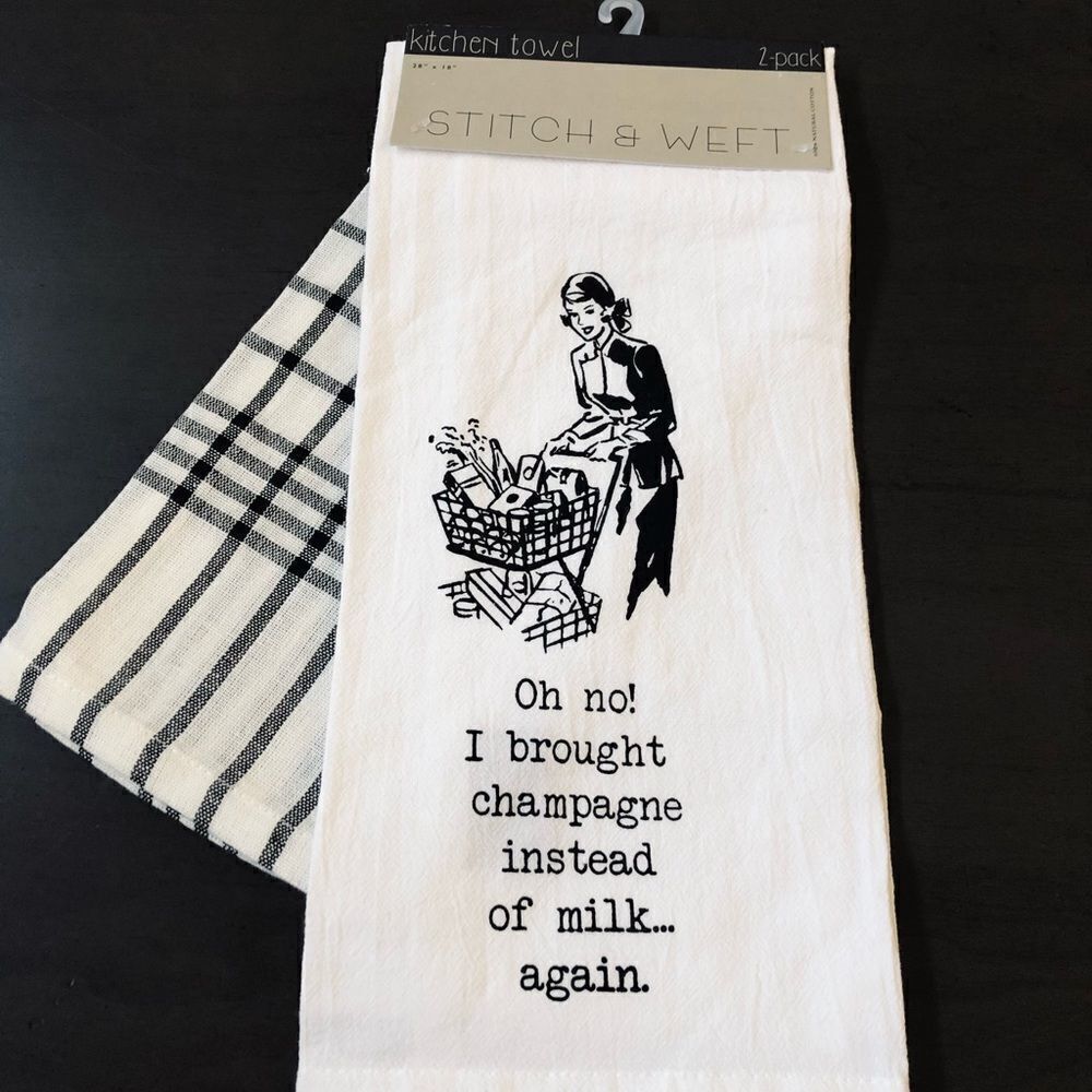 Funny Retro Vintage Champagne Meme Dish Towels Set